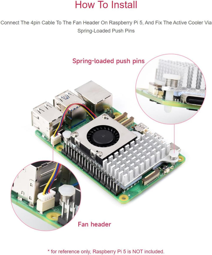 Official for Raspberry Pi Active Cooler Fits Raspberry Pi 5 with Temperature-Controlled Blower Fan A