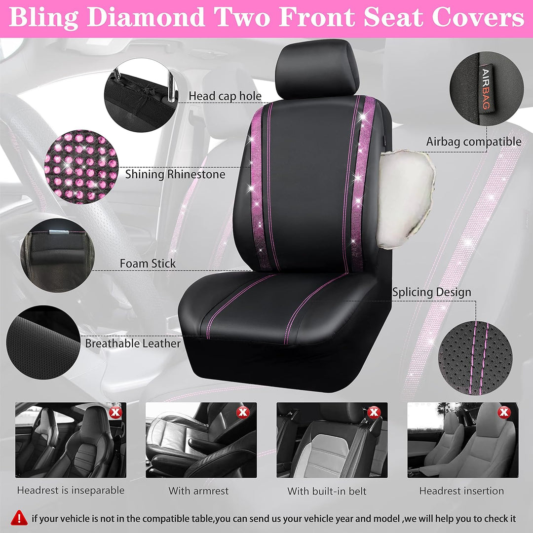 CAR PASS Wasserdicht Leder Autositzbezüge, Bling Diamant Komplettset Sitzbezug, Glänzend Kristall Gl