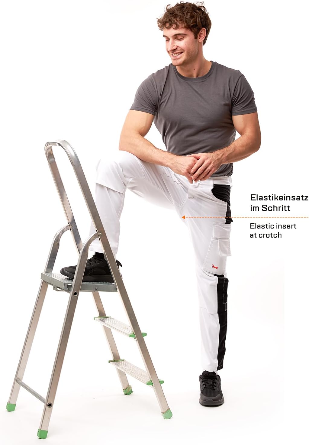 strongAnt Arbeitshose komplett Stretch Männer Berlin Pro Bundhose 42 Weiss-schwarz / Powerstretch, 4