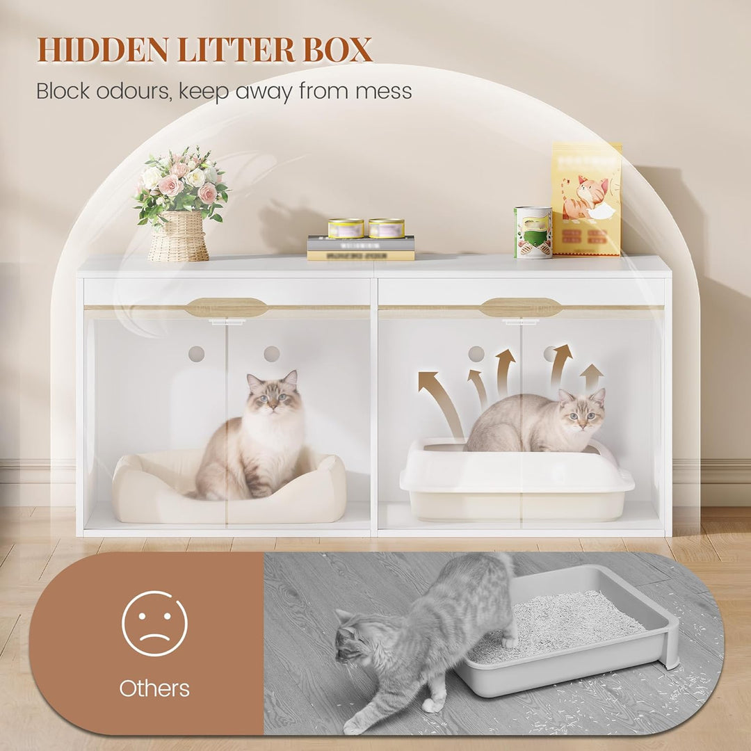 Katzenklo Schrank, Katzenschrank für 2 Katzen, Katzentoilette mit Tür, für Katzen, Doppeltür, Beiste