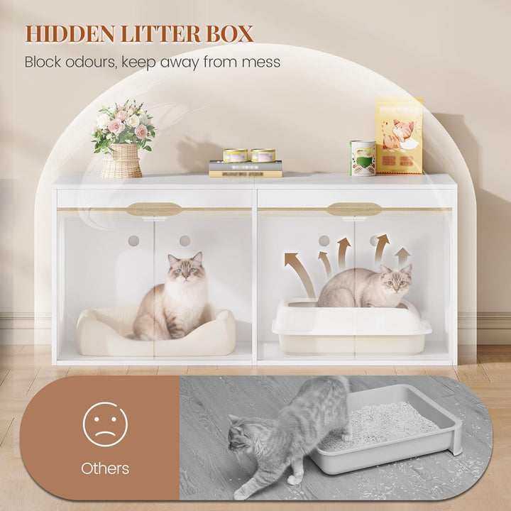 Katzenklo Schrank, Katzenschrank für 2 Katzen, Katzentoilette mit Tür, für Katzen, Doppeltür, Beiste