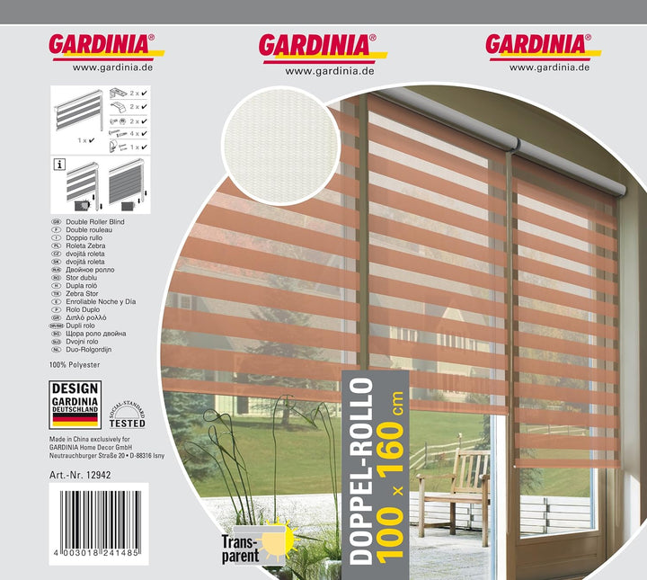 GARDINIA Doppelrollo mit Kassette, Duo-Rollo, Seitenzugrollo, Transparente und blickdichte Streifen,