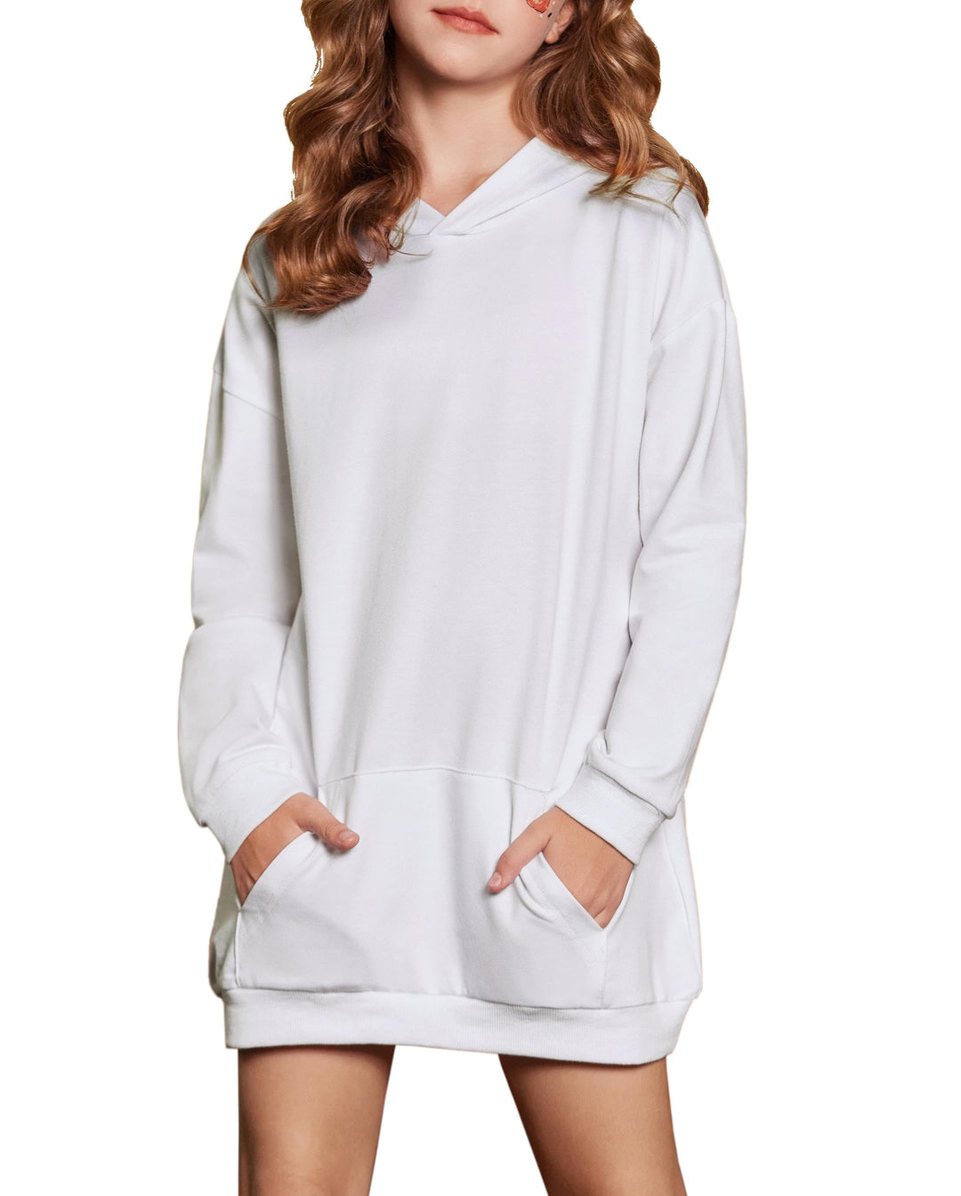 Arshiner Mädchen Hoodie Lang Kinder Winter Kapuzenpullover Mode Freizeit Einfarbiges Sweatshirt für