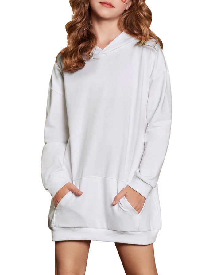 Arshiner Mädchen Hoodie Lang Kinder Winter Kapuzenpullover Mode Freizeit Einfarbiges Sweatshirt für