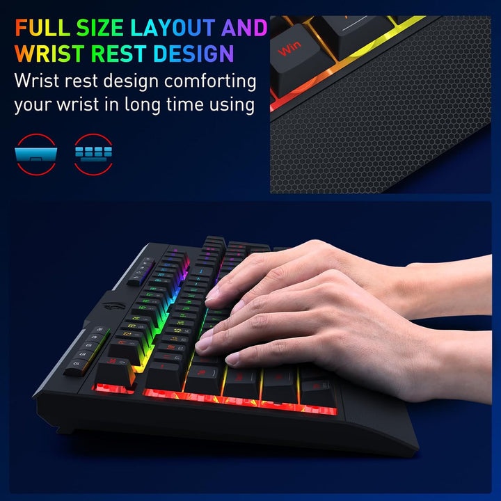 Redragon S151 PRO 3-Modus Wilreess Gaming-Tastatur &amp; Maus-Kombination, 104 Tasten K525 RGB-Membranta