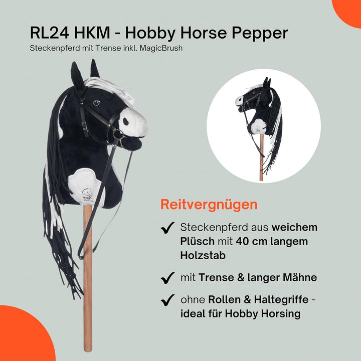 RL24 HKM - Hobby Horse Pepper inkl MagicBrush | Steckenpferd mit Trense | Spielpferd aus Plüsch mit