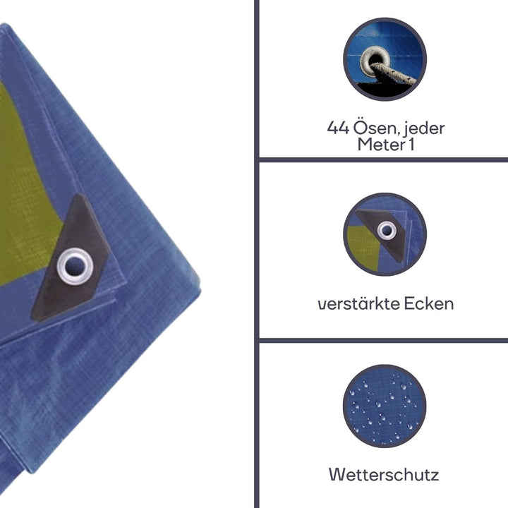 Perel 110-1012 Abdeckplane Stark, Blau/Khaki, 10 x 12 m