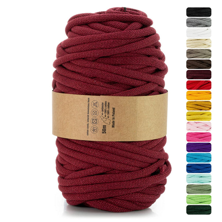 Netuno 1x Makramee Garn Bordeaux 9 mm 50 m Baumwollkordel mit Polyesterkern Dickes Garn Makramee Kor
