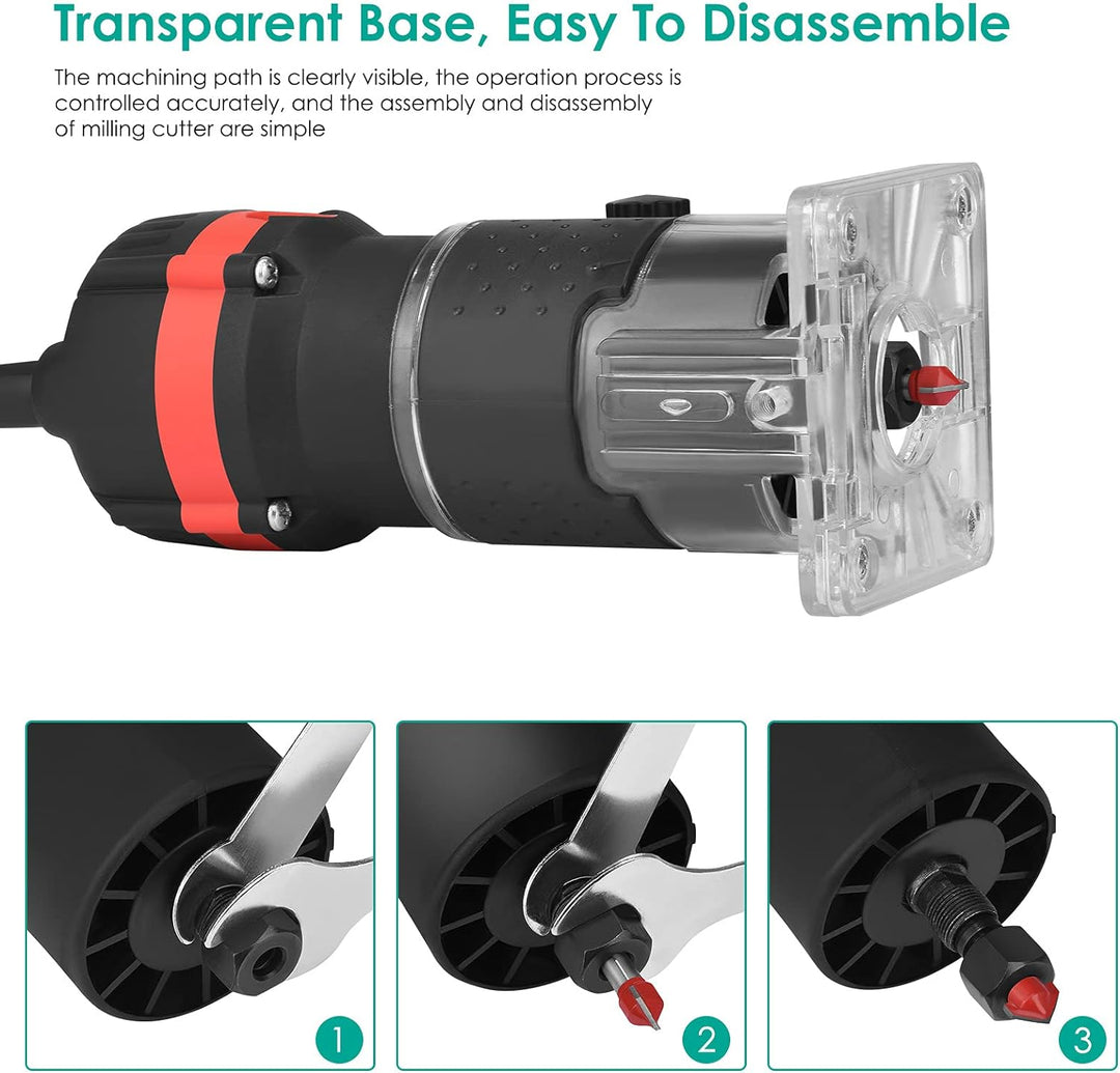 Yontwe Kompaktes Holz Router Werkzeug Tragbarer Handrouter Holzbearbeitung mit 15 Stück Router Bits