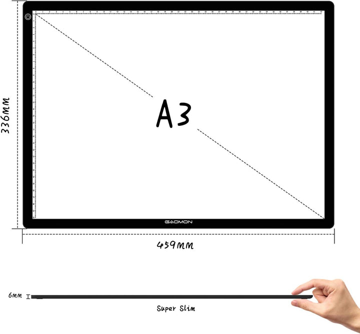 GAOMON GA3 Leuchttisch -stufenloses dimmbares A3-Leuchtpad mit Schneidematte