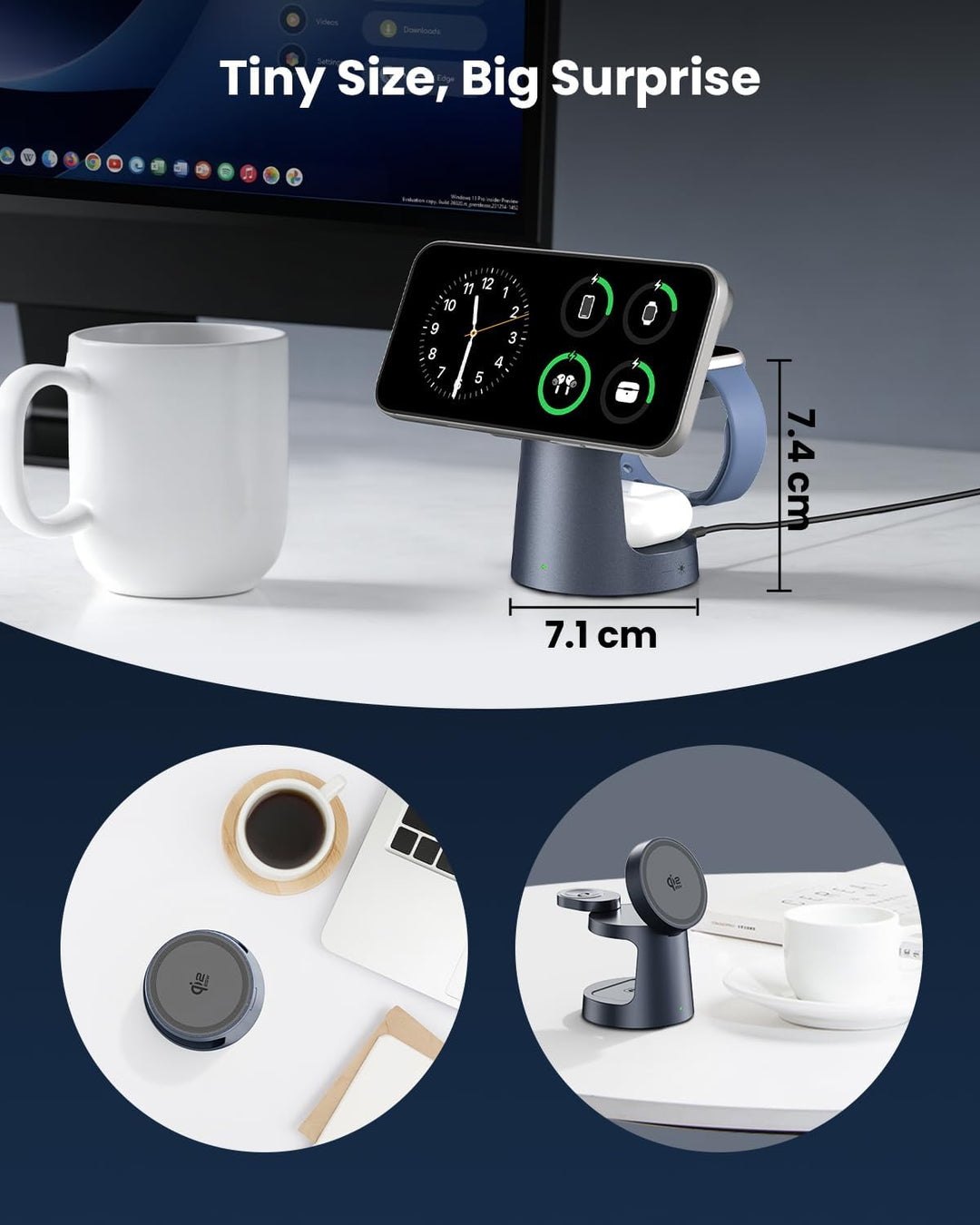 GEEKERA Qi2 25W 3-in-1 Ladestation mit Nachtlicht, Faltbares MagSafe-kompatibles Schnellladegerät fü