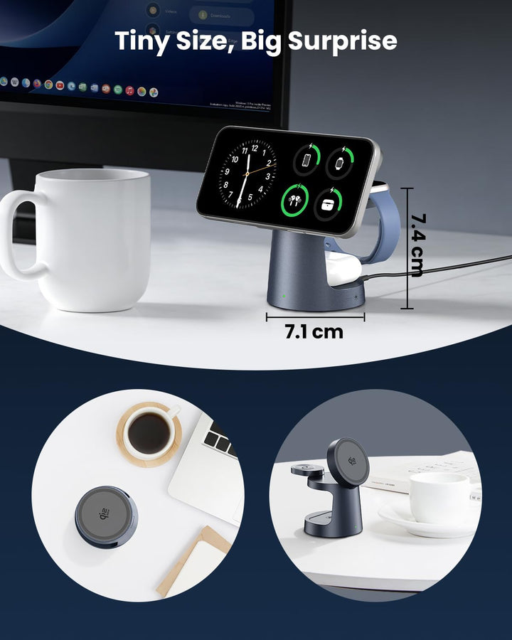 GEEKERA Qi2 25W 3-in-1 Ladestation mit Nachtlicht, Faltbares MagSafe-kompatibles Schnellladegerät fü