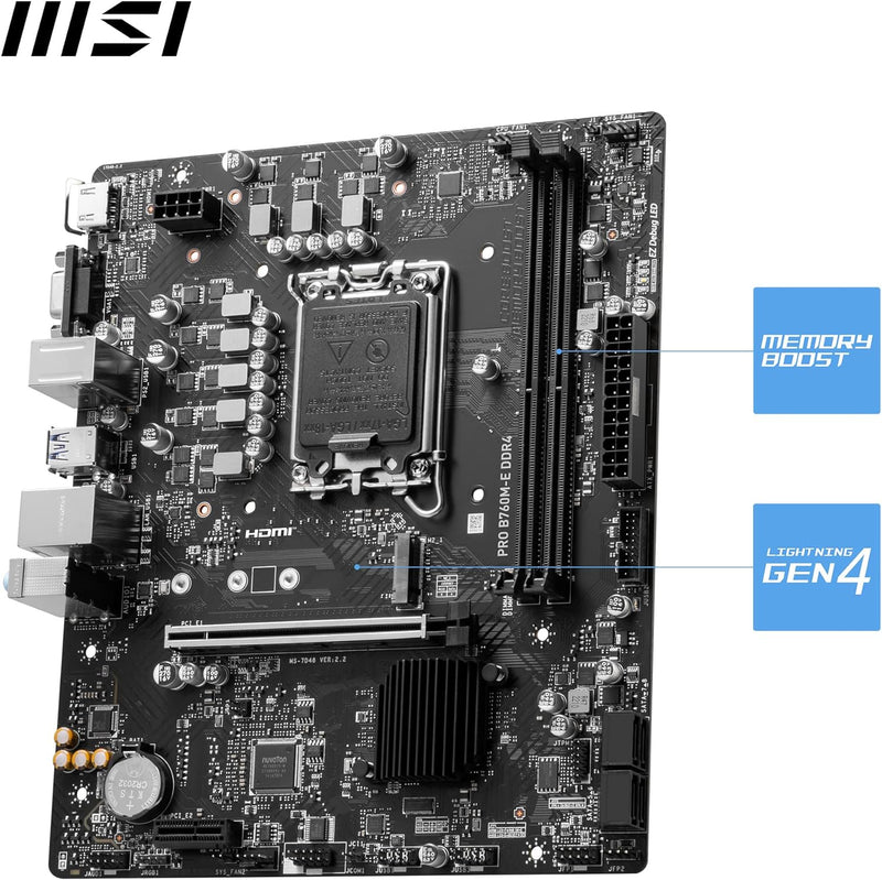 MSI PRO B760M-E DDR4 Mainboard, Micro-ATX - Unterstützt Intel 12. & 13. Gen Core Prozessoren, LGA 17