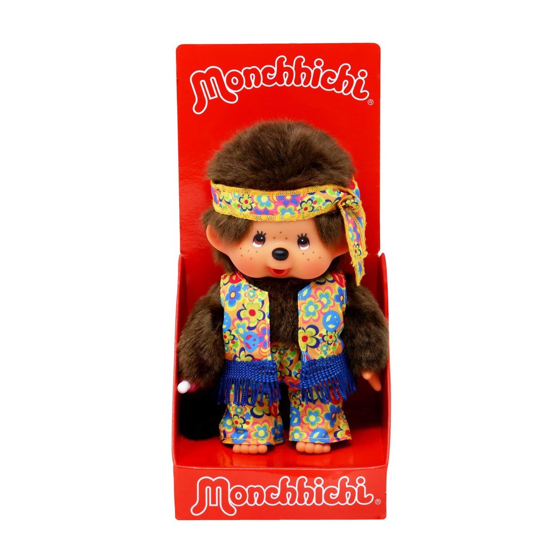 Sekiguchi 252886 - Original Monchhichi Junge Flower Power in Orange, Gelb und Blau, ca. 20 cm grosse