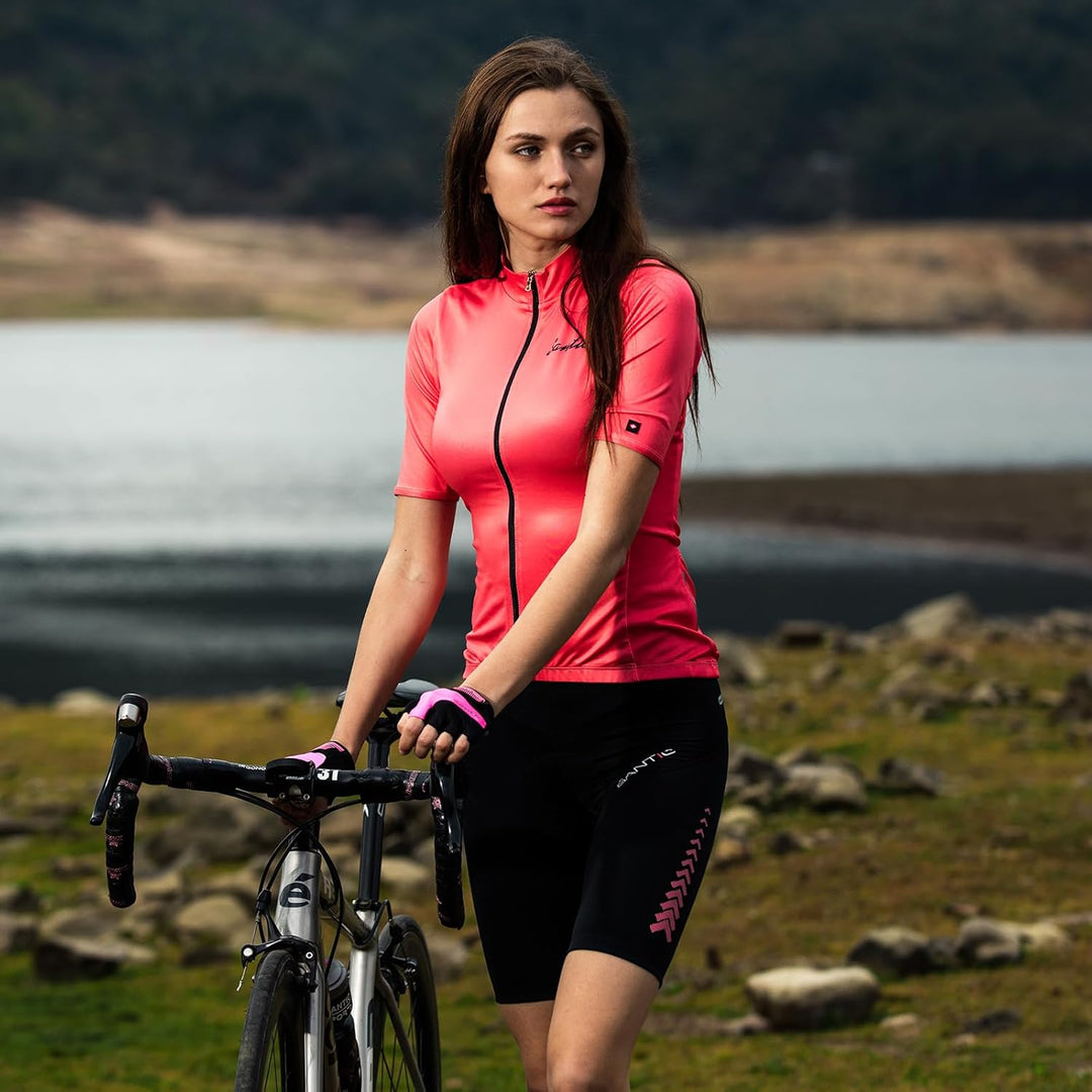 Santic Fahrradhose Damen Gepolstert Kurz Radlerhose Damen Radhose Damen mit Sitzpolster Radsportshor