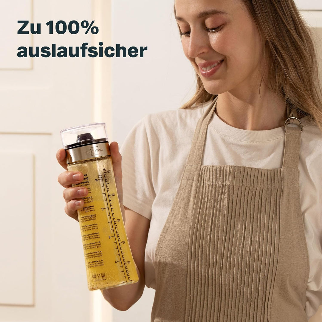 SILBERTHAL Dressingshaker aus Glas mit Rezepten – 500 ml – Spülmaschinenfest - Neuer Deckel & Neue R