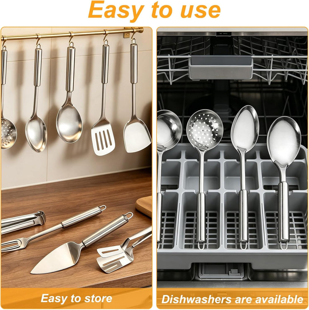13 Stück Silber Küchenutensilien Set, Titan Silber Beschichtung Edelstahl Kochutensilien Set, Silber