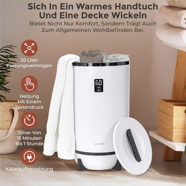 SereneLife Handtuchhalter Stehend Schwarz – Elektrischer Handtuchwärmer für 2 Handtücher Energiespar