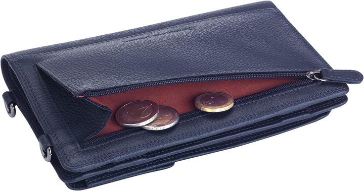 Josephine Osthoff Handy Umhängetasche mit Geldbörse, handgemacht aus 100% Echtleder, Clutch für Dame