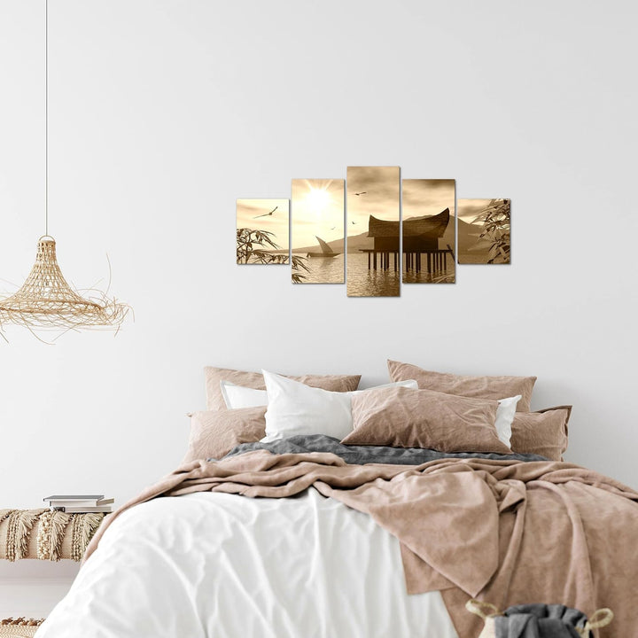Runa Art Wandbilder Landschaft See 5 Teilig Bild auf Vlies Leinwand Deko Schlafzimmer Wohnzimmer Nat