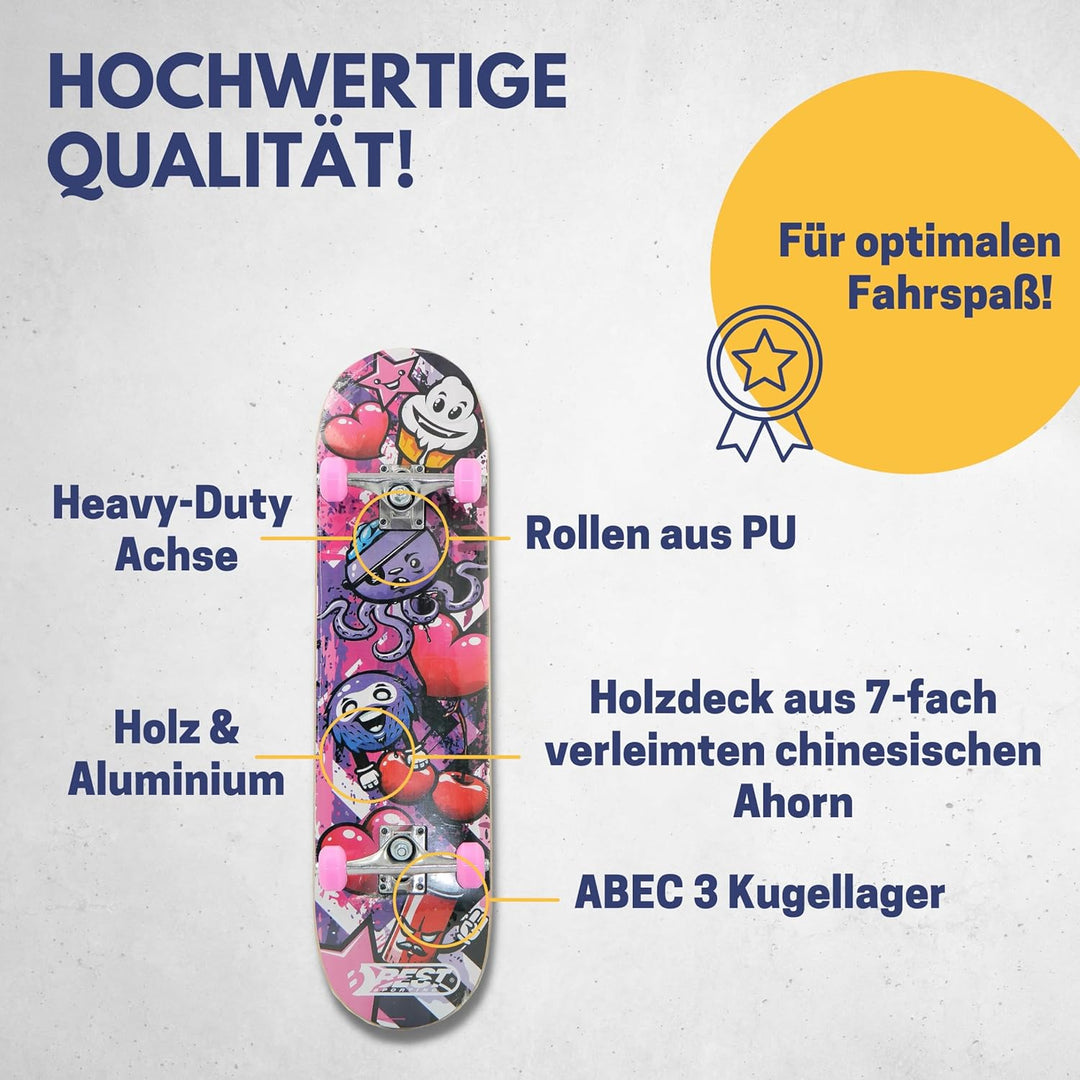 BEST SPORTING Skateboard A3 Kid Octopus – Skateboard 78 cm für Kinder mit rutschfestem Deck – 7-lagi