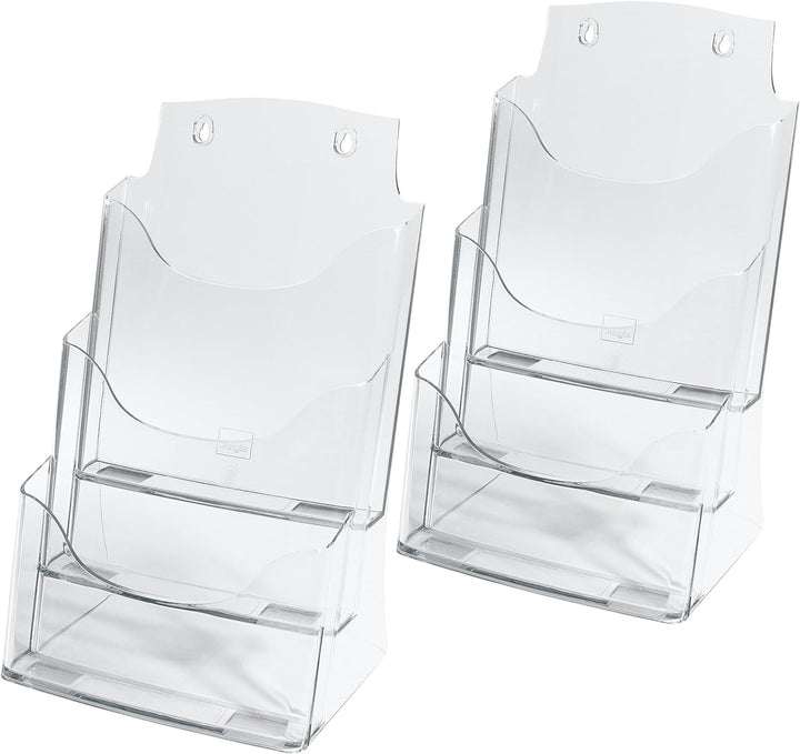 SIGEL LH130 Tisch-Prospekthalter DIN A4 aus Acryl mit 3 Fächern, 2 Stück, transparent - Prospektstän