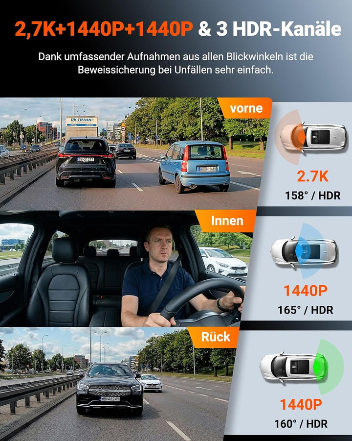 VANTRUE N4S 3 Lens STARVIS 2 Dashcam Auto, 5GHz WiF GPS 1944P+ 1440P+ 2.5K Dash Cam, 3 Channel HDR N