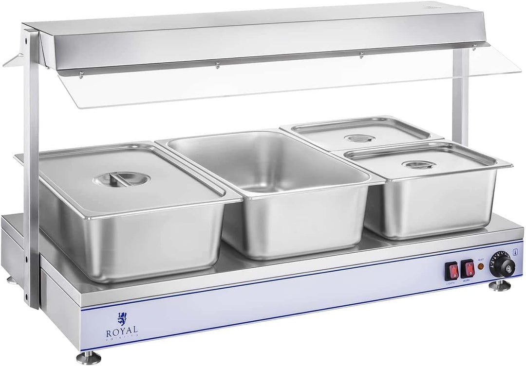Royal Catering RCHP-120 Warmhalteplatte 2.000 W Arbeitsfläche 120 x 50 cm Edelstahl 4 Halogenlampen