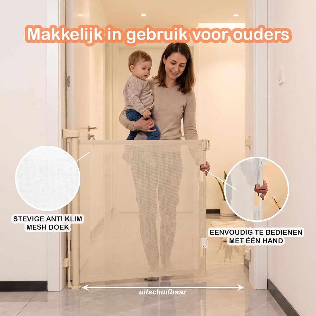 Treppenschutzgitter Ausziehbar 110cm, Türschutzgitter, Babygitter Beige | Türschutzgitter ausziehbar