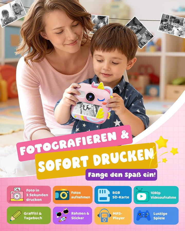 KOKODI Kinderkamera Sofortbildkamera 3-12 Jungen Mädchen(Rosa), Rosa
