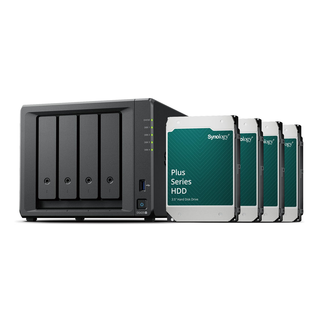 Synology DS425+ 4-Bay Diskstation NAS (Intel Celeron J4125 4-Core 2GB Ram 2xRJ-45 1GbE LAN-Port) 32T