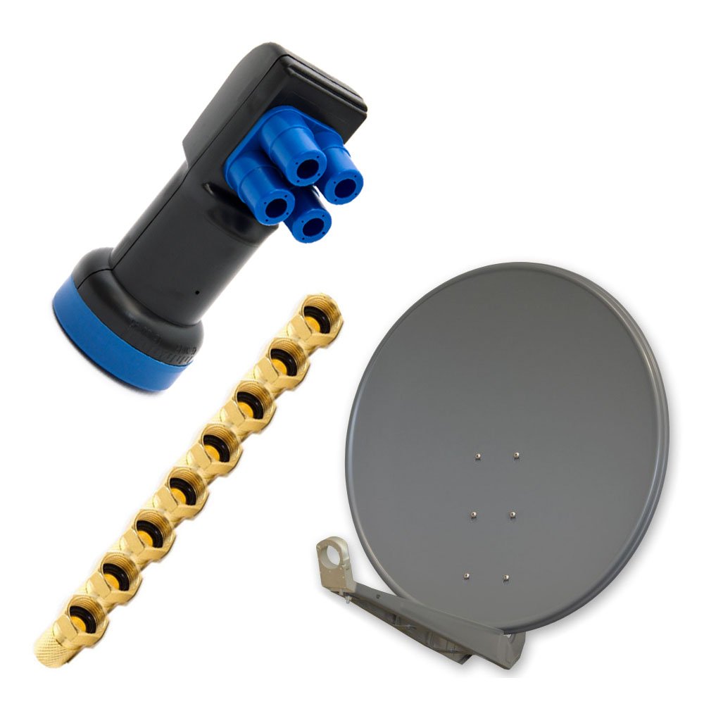 PremiumX Deluxe SAT Anlage bis 4 TV Receiver 100cm Satellitenantenne Aluminium Anthrazit mit LED Qua
