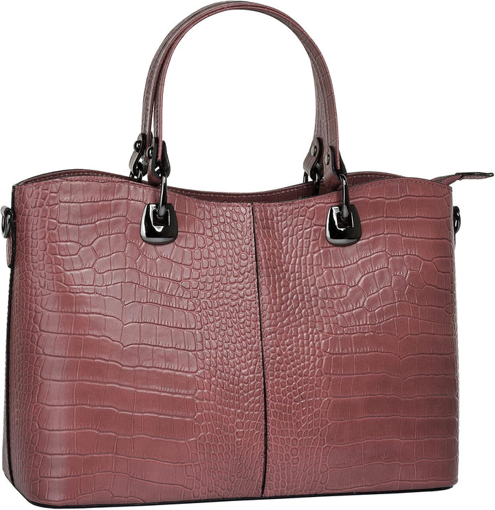 Handtasche Echt Leder Damen Made in Italy, Smartphonefach, Damenhandtasche im Kroko-Design, Umhänget