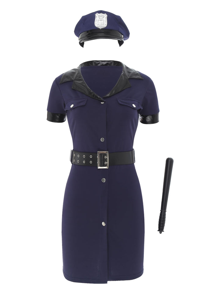 Aislor Sexy Polizei Kostüm Damen Polizistin Uniform mit Mütze Handschnelle Cop Costume Komplettes Ou