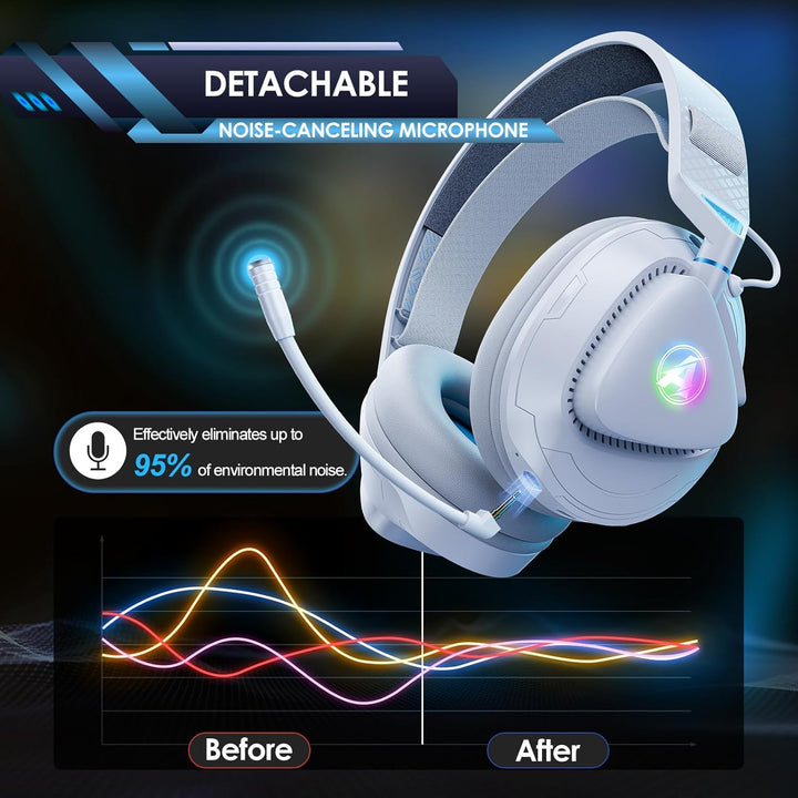 PH3 Gaming Headset Wireless für PS5, PS4, PC,Bluetooth Headset mit 50 Stunden Akku, Gaming-Headset m