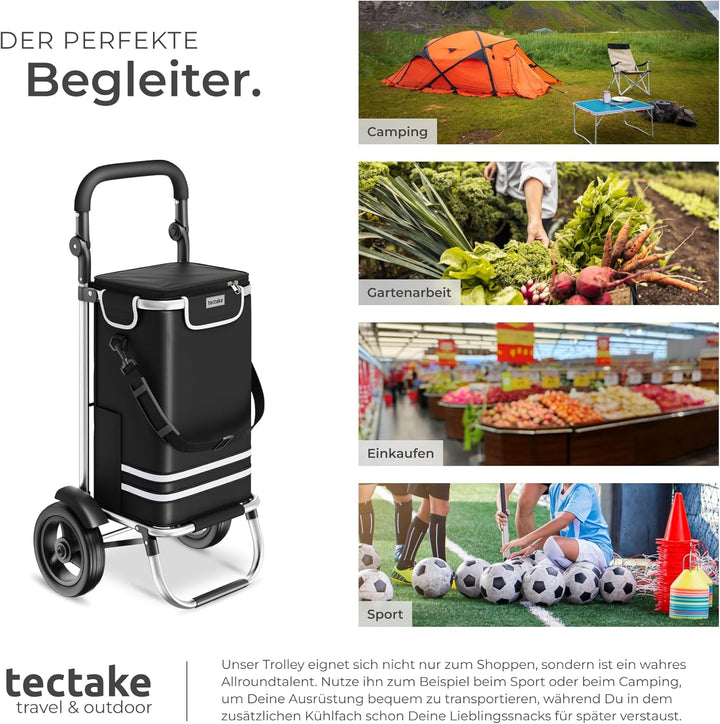 tectake® Einkaufstrolley 3-in-1 klappbar mit Kühltasche, 30 kg belastbar, 45,5 L, Einkaufsroller, Sh