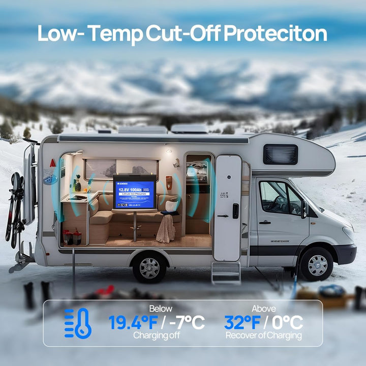 DCHOUSE 12V 100Ah LiFePO4 Bluetooth Lithium Batterie mit SOC-Leuchte und BMS-Anzeige, Niedertemperat