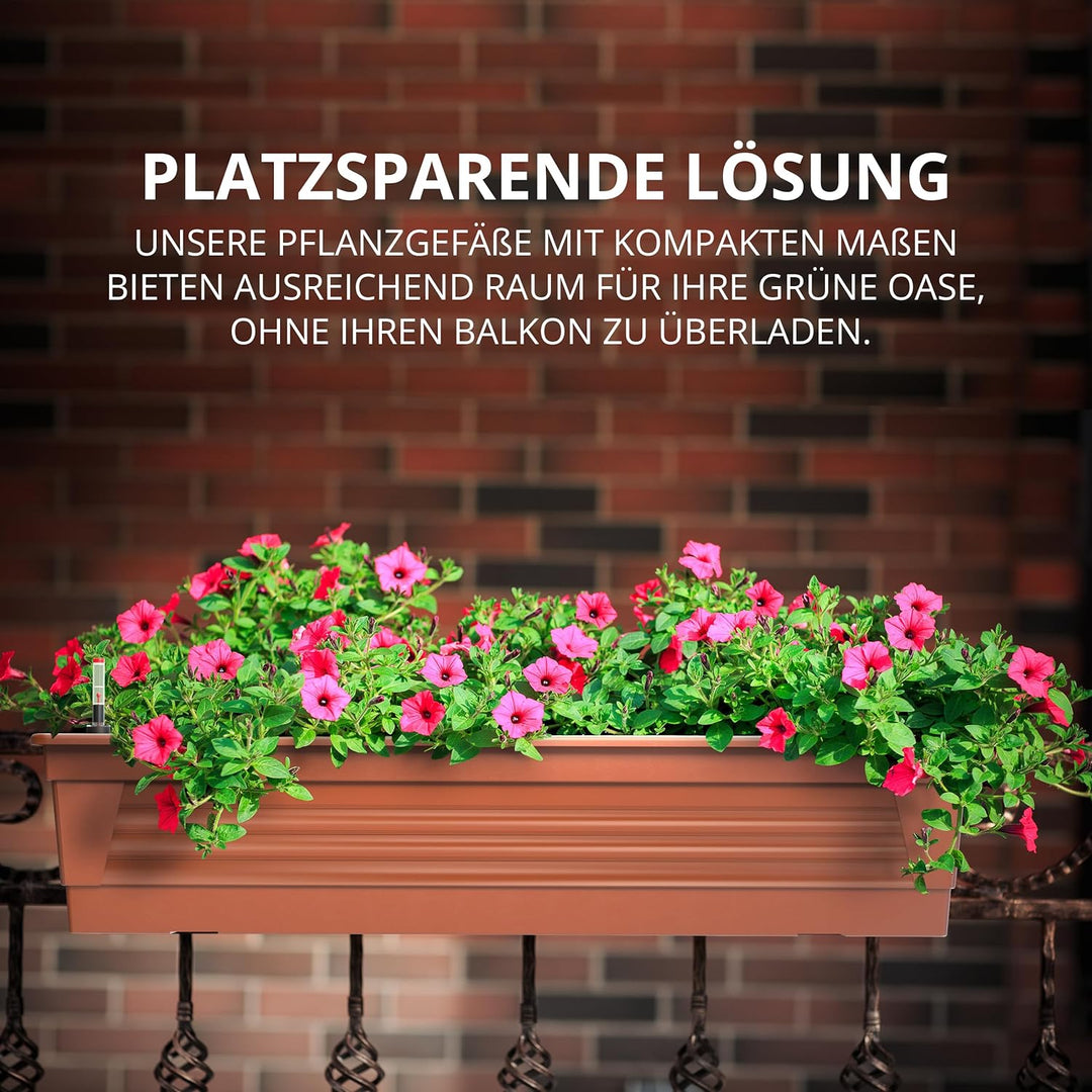 Blumenkasten Milano 80 cm lang Farbe Terrakotta mit Wasserspeicher und Wasserstandsanzeige Pflanzkas