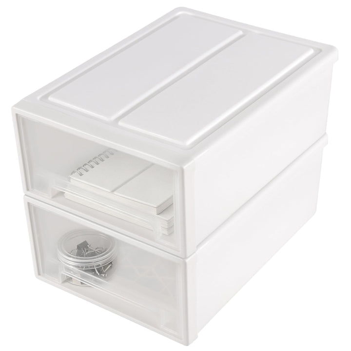 2 Stück Schubladenbox Kunststoff Weiss, 30 x 22 x 12cm Stapelbare Schreibtisch Organizer mit Schubla