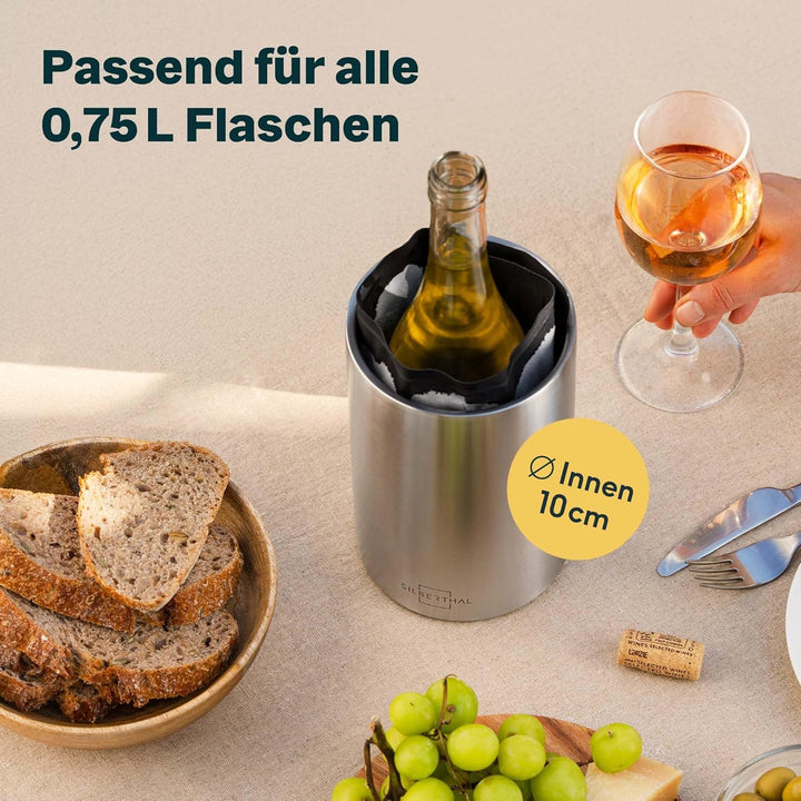 SILBERTHAL Weinkühler Edelstahl & Eiswürfelbehälter 3l mit Deckel und Zange - Flaschenkühler Set - m