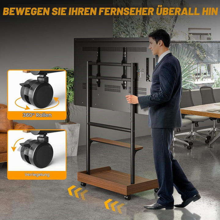 TVON TV Ständer Rollbar TV Rollwagen Für 40 bis 86 Zoll Flach &amp; Curved Fernseher, Höhenverstellbarer