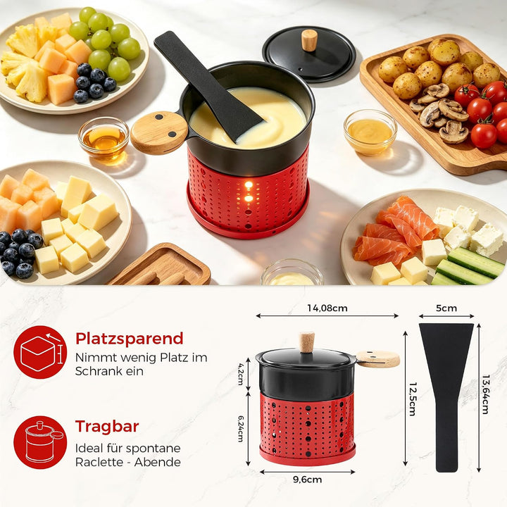 2 Stück Mini Raclette Grill Set, Rot