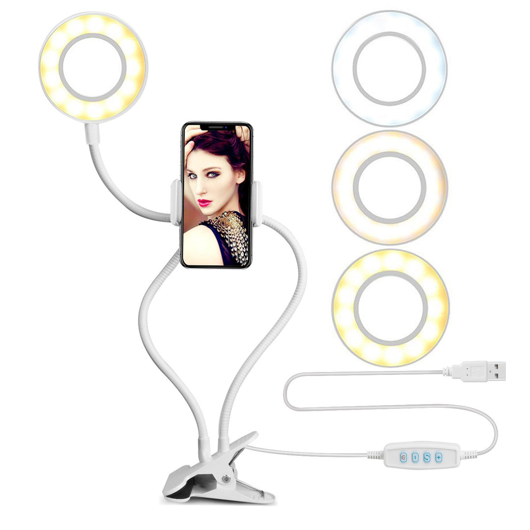 UBeesize Selfie-Ringlicht mit Handy-Halterungs-Ständer für Live-Stream/Make-up, Clip-on, flexible Ar