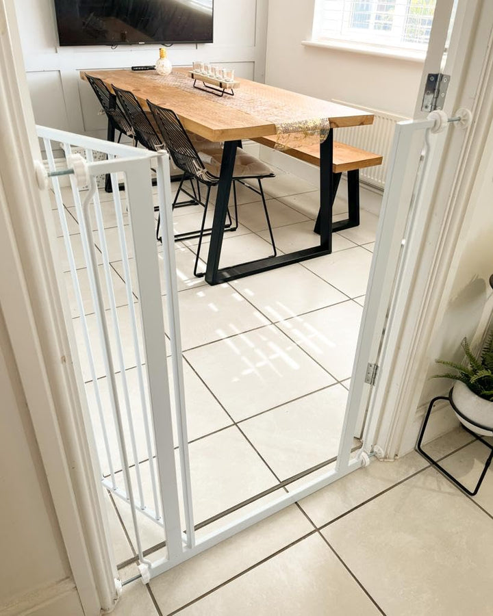 Safetots Extrahohes schmaler Metall-Sicherheitsgitter, Druckmontage, 68.5cm - 75cm, Weiss, 104cm Höh