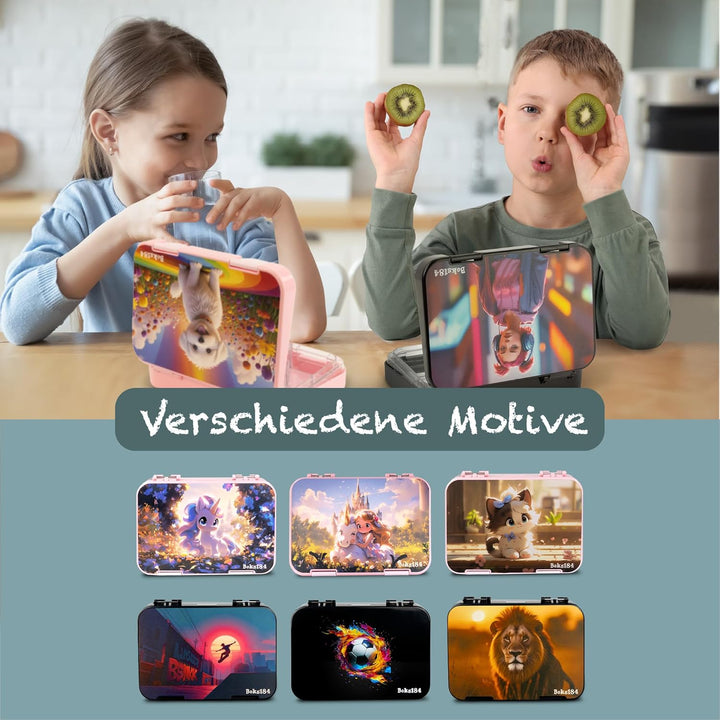Brotdose Kinder mit Fächern - Bento Box auslaufsicher - robust - BPA Frei Lunchbox - Brotbox für Sch
