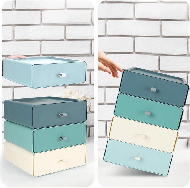 TIE-DailyNec 4 Stück Stapelbare Schubladenboxen, Kosmetik Organizer Schubladenbox, Aufbewahrungsbox