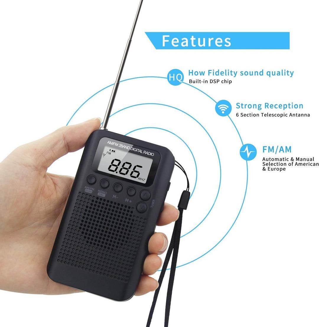 Songway AM/FM Pocket Digital Radio Wecker Sleep Timer Eingebauter Lautsprecher Tragbares kleines Rad