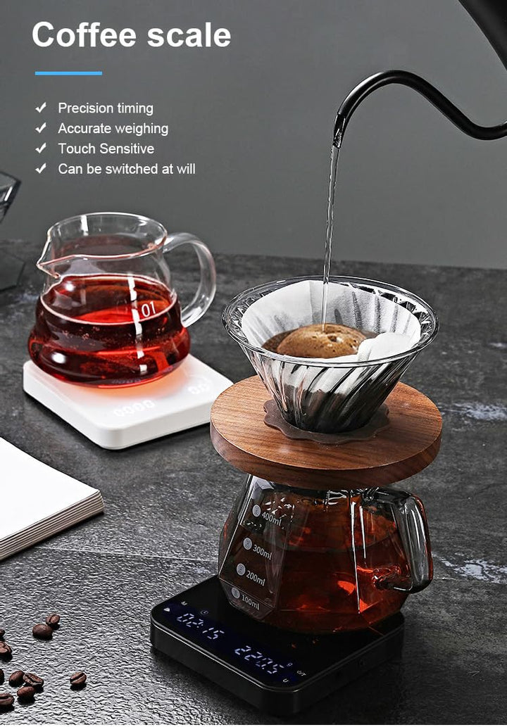 Digitale Kaffeewaage mit Timer, Espresso Waage mit 0,1g Präziser Graduierung, USB Aufladbar Feinwaag