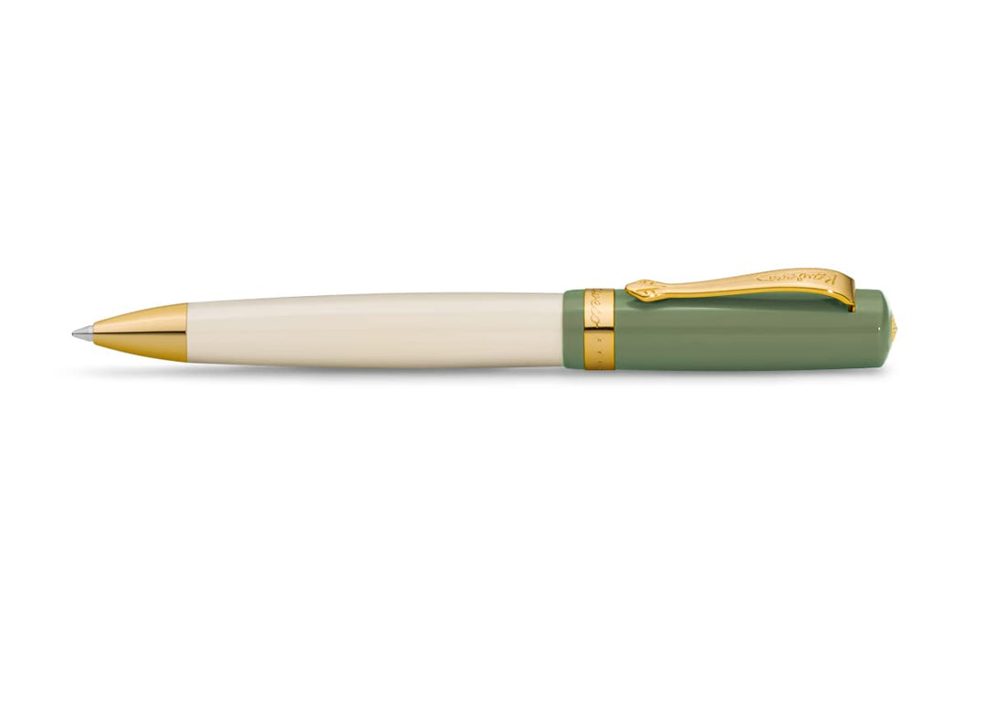 Kaweco STUDENT Kugelschreiber 60's Swing I Nostalgischer Taschen-Kugelschreiber in Grün & Creme mit