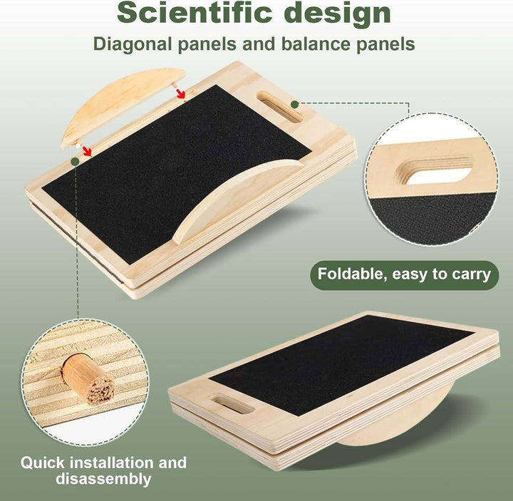 Balance Board aus Holz, Wobble Board 360°, Anti-Rutsch Schrägbrett für Waden Dehnen &amp; Physiotherapie